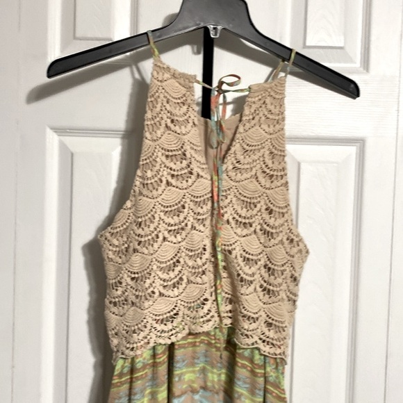 Kenji Crochet Boho Beach bohemian long Maxi Dress Blue Pink Yellow Size 12 - Picture 12 of 15